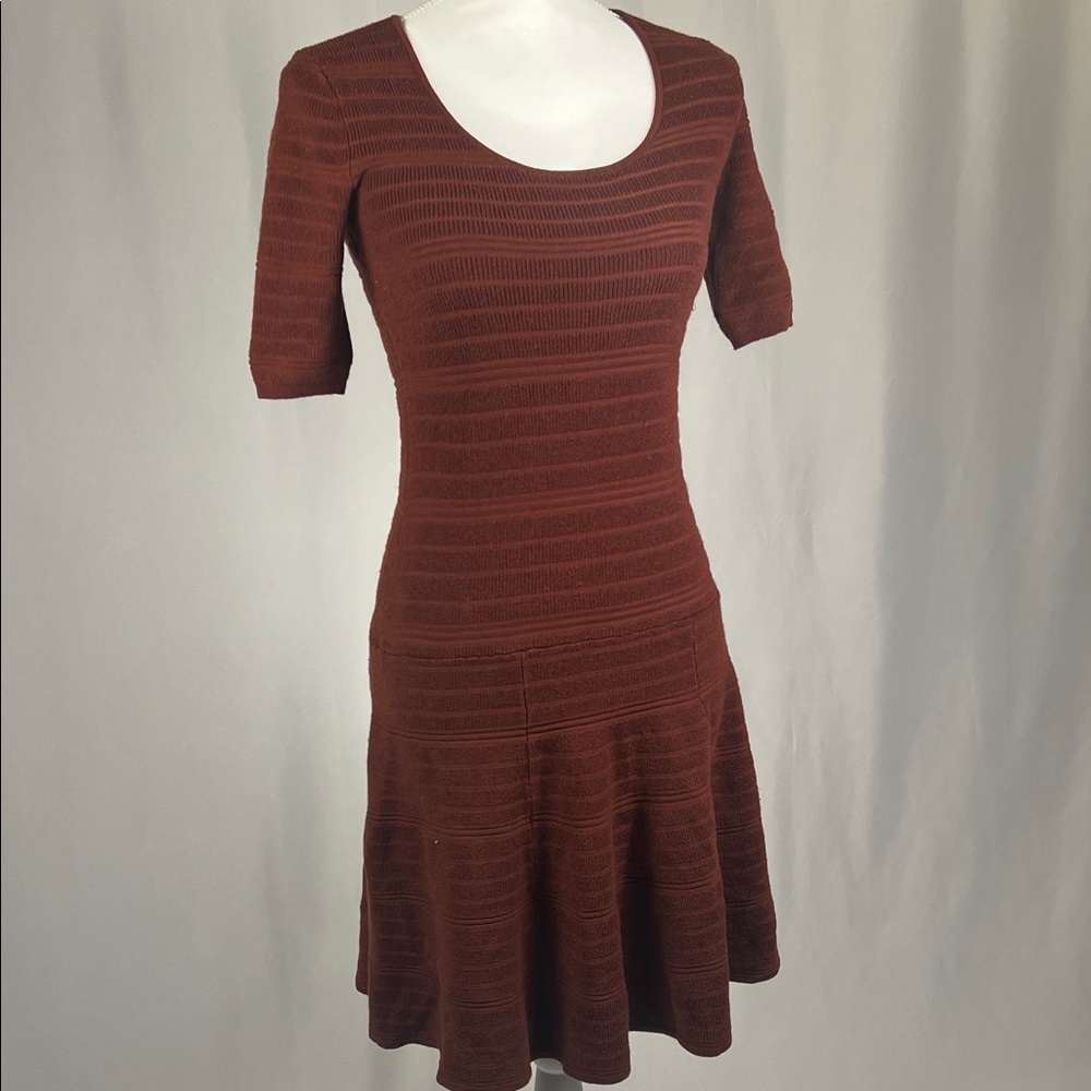 Women’s Elegant Stretchy Red-Brown Knit Dress Size Small